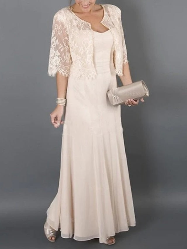 A-Line/Princess Scoop Velvet Mother of the Bride Dresses Half Sleeves Feather-trimmed