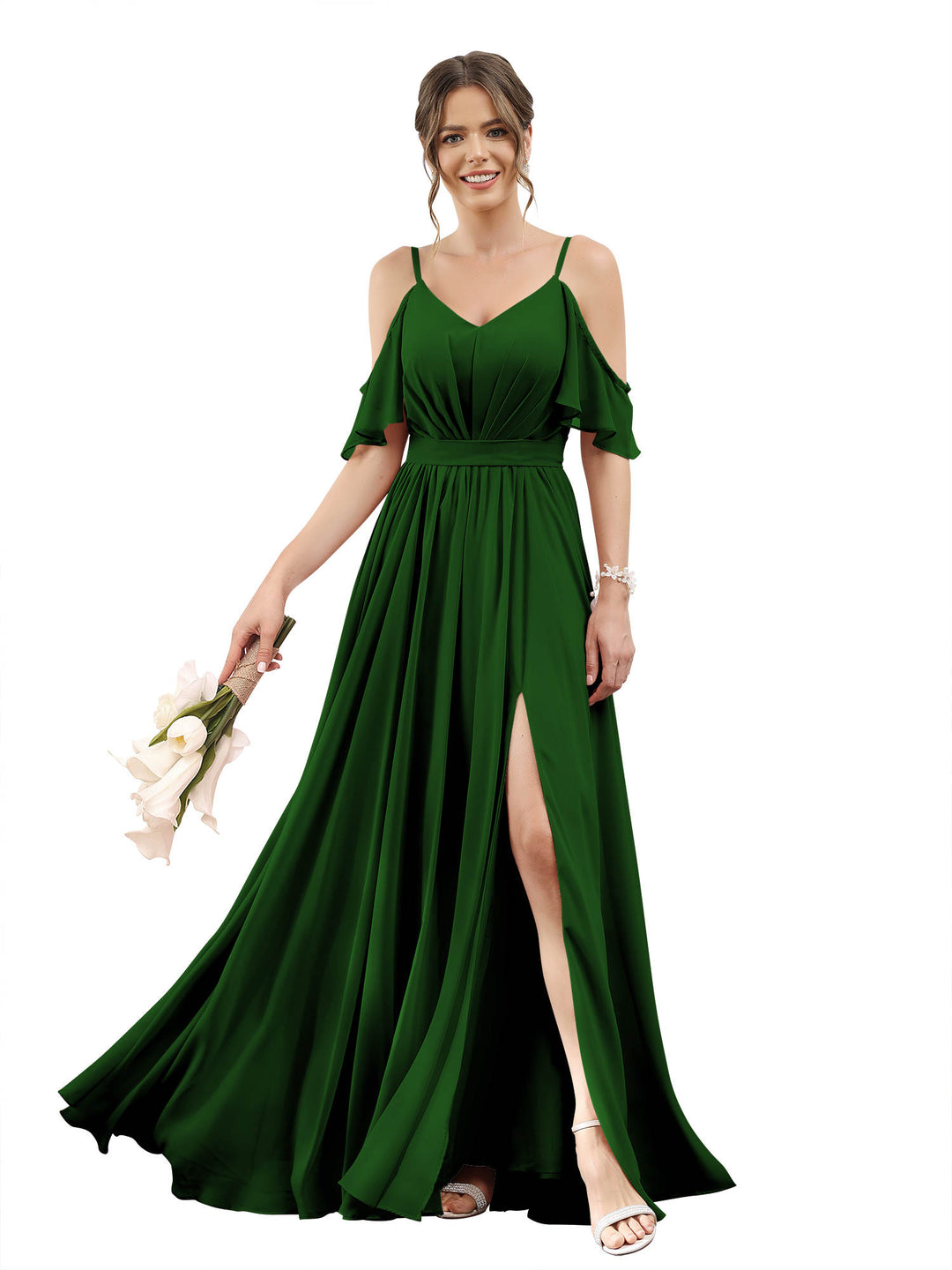 A-Line/Princess Off-The-Shoulder Long Bridesmaid Dresses With Split Side