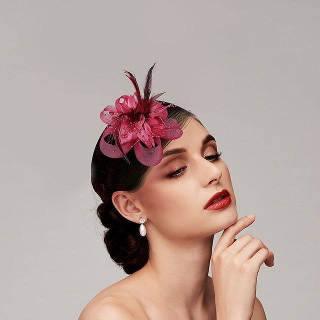 Vintage Elegant Tulle / Feathers Hats / Headwear with Floral / Beading