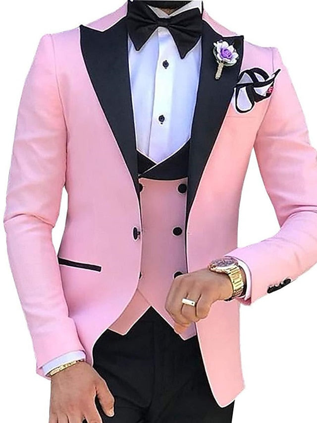 Men's Tailored Fit Single Breasted One-button 3 Pieces Solid Colored Wedding Suits