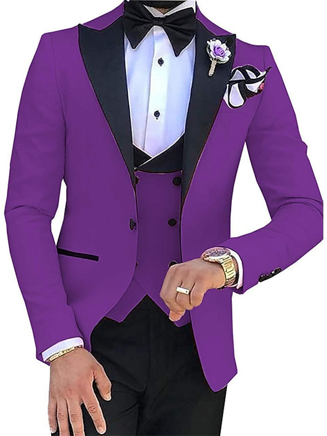 Men's Tailored Fit Single Breasted One-button 3 Pieces Solid Colored Wedding Suits