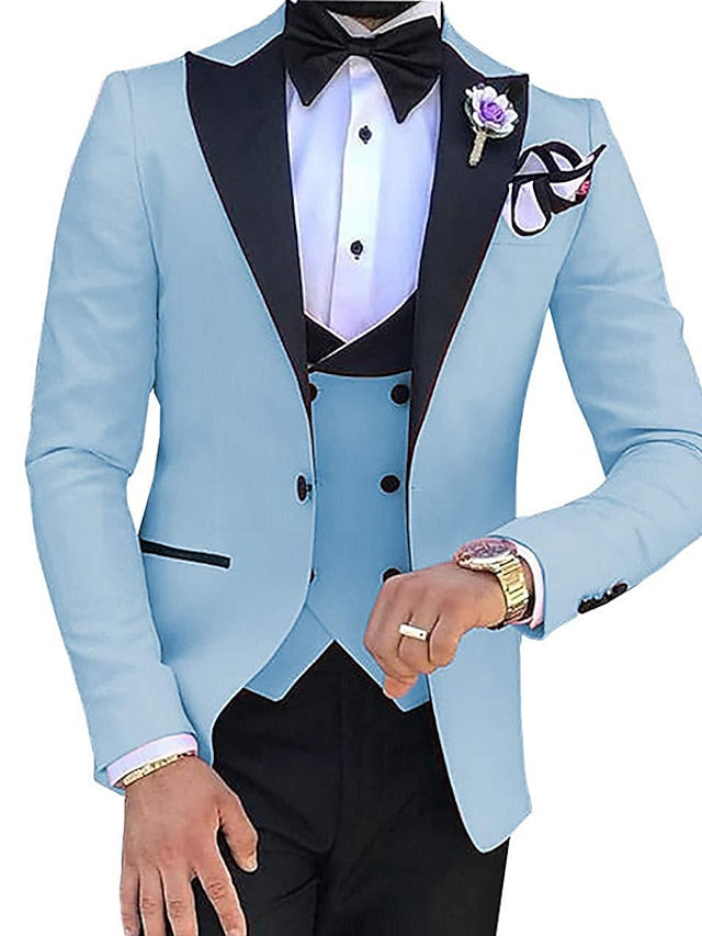 Men's Tailored Fit Single Breasted One-button 3 Pieces Solid Colored Wedding Suits