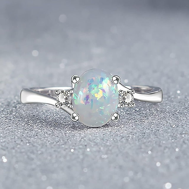Women's Sterling Silver Rings Oval Cut Fire Opal Exquisite Jewelry