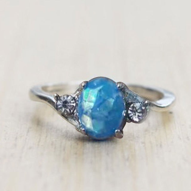 Women's Sterling Silver Rings Oval Cut Fire Opal Exquisite Jewelry