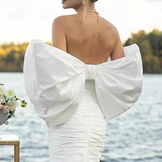 Romantic Bridal Short Sleeve Satin Wedding Wraps With Bowknot