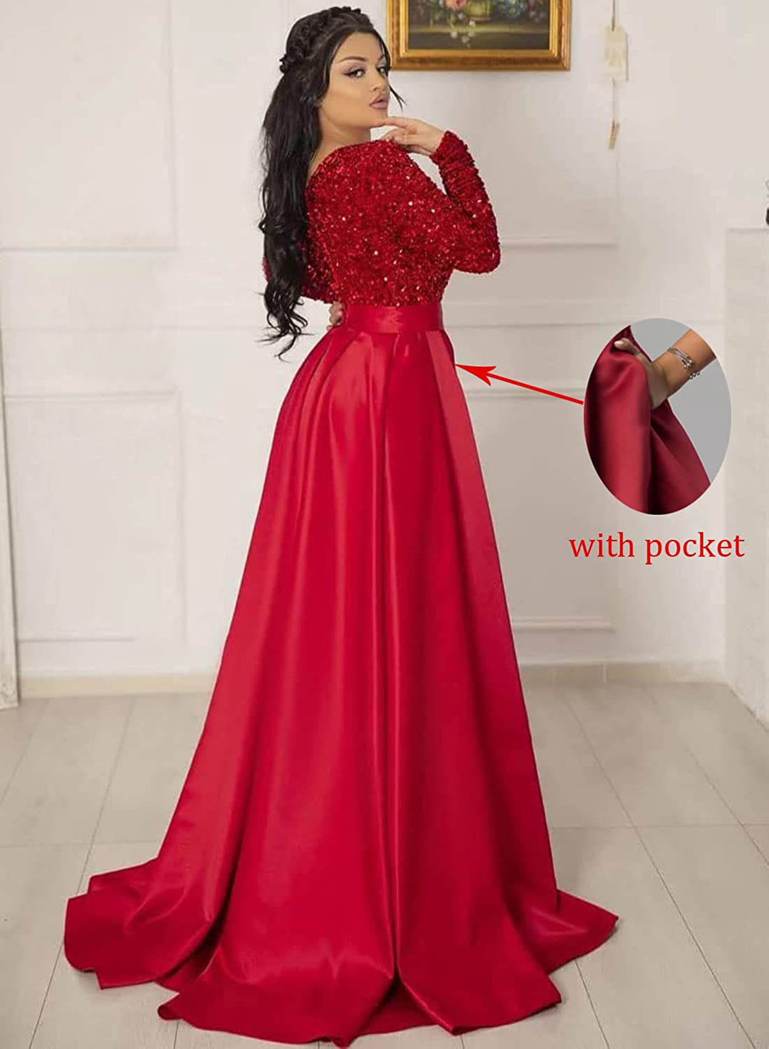 A-Line/Princess V-Neck Long Sleeves Prom Dresses