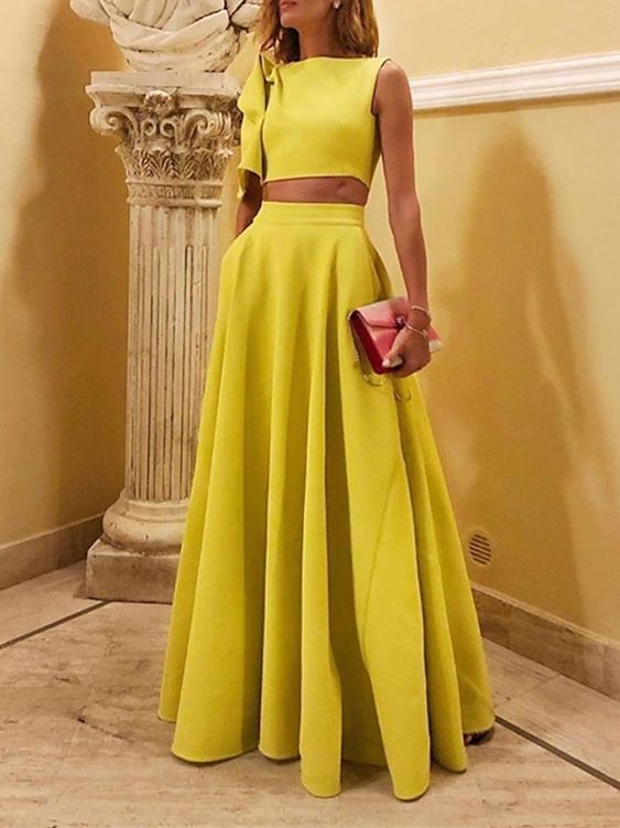 Two Piece A-Line/Princess Scoop Floor-Length  Evening Dresses Party Sleeveless With Pleated