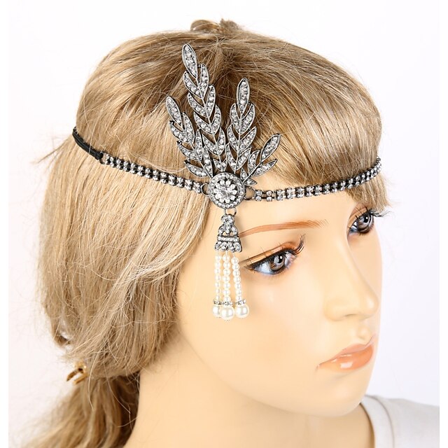 Leaf Bridal Tiara Pearl Headpiece Headband Gold