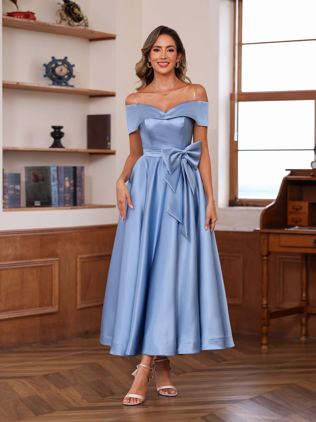 A-Line/Princess Off-the-Shoulder Sleeveless Ankle-Length Mother of the Bride Dresses with Pockets