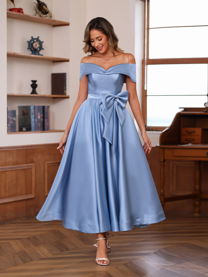 A-Line/Princess Off-the-Shoulder Sleeveless Ankle-Length Mother of the Bride Dresses with Pockets