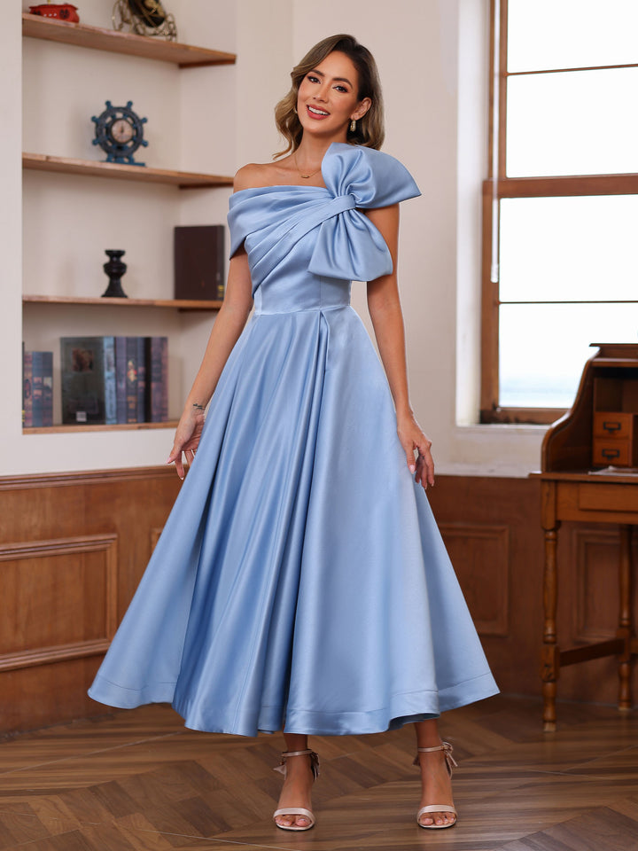 A-Line/Princess Off-the-Shoulder Sleeveless Ankle-Length Unique Mother of the Bride Dresses with Bowknot