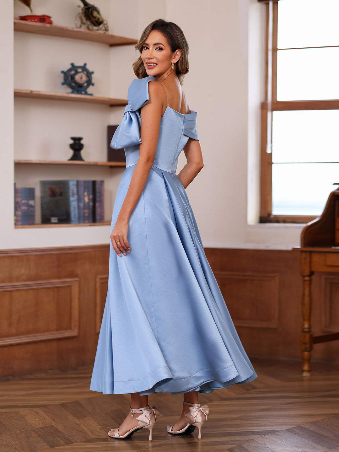 A-Line/Princess Off-the-Shoulder Sleeveless Ankle-Length Unique Mother of the Bride Dresses with Bowknot