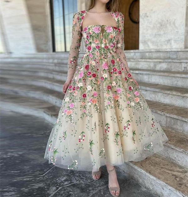 Embroidery Flower Prom Dresses 2026 Champagne A-Line/Princess Scoop Long Sleeves Floor-Length Long Formal Evening Ball Gowns Champagne, Champagne Embroidery Flower Prom Dresses 2026 Champagne A-Line/Princess Scoop Long Sleeves Floor-Length Long Formal Evening Ball Gowns Champagne, Champagne