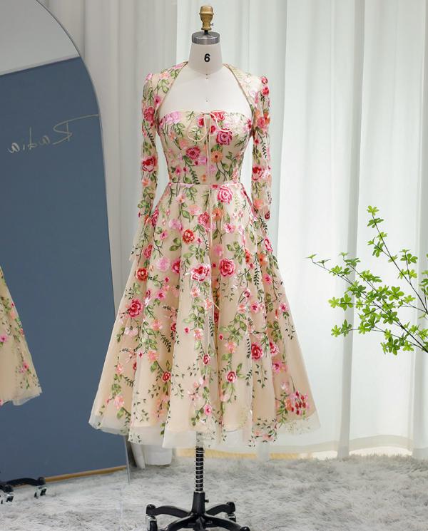 A-Line/Princess Formal Cocktail Dresses Scoop Long Sleeves Tulle Lace - Mondressy A-Line/Princess Formal Cocktail Dresses Scoop Long Sleeves Tulle Lace - Mondressy