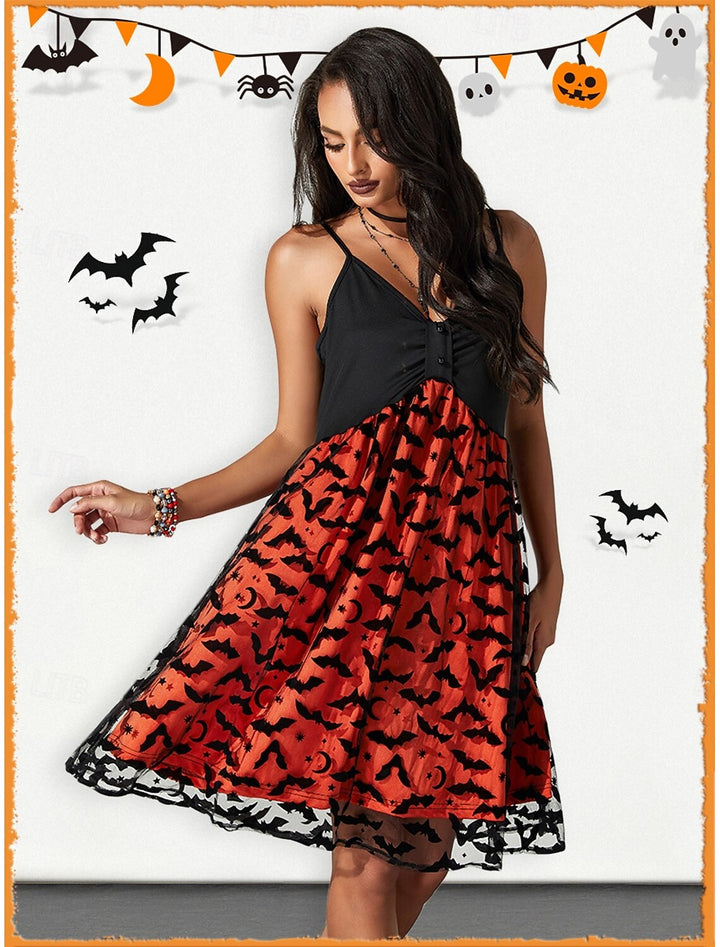 A-Line/Princess Sexy Slip Dress V-Neck Sleeveless Knee-Length Bat Halloween Performance Costumes Dress