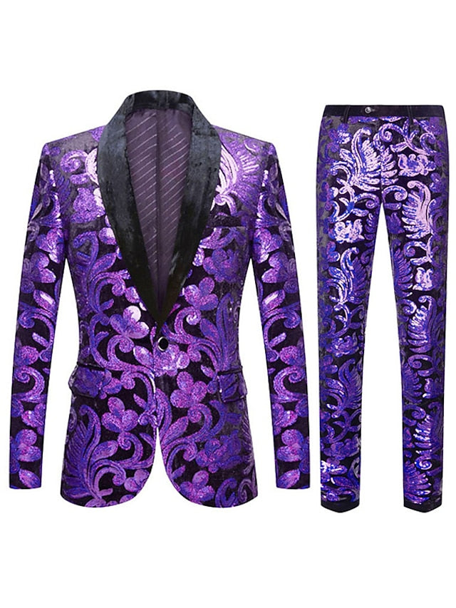 Men's Tailored Fit Single Breasted One-button 2 Pieces Prom Disco Suits