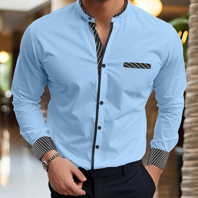 Men's Casual Cotton Blend Long Sleeves Stripes Shirt