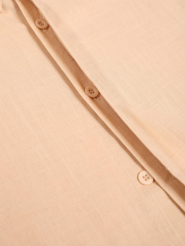 Men's Casual Cotton Linen Short Sleeves Solid Color Shirt