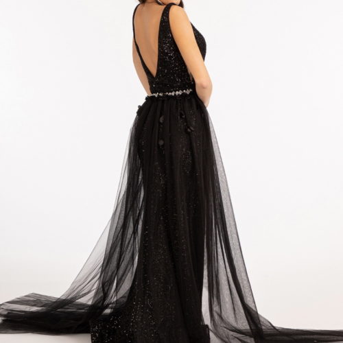Sheath/Column V-Neck Sleeveless Floor-Length Long Prom Dresses with Split Side Sequins