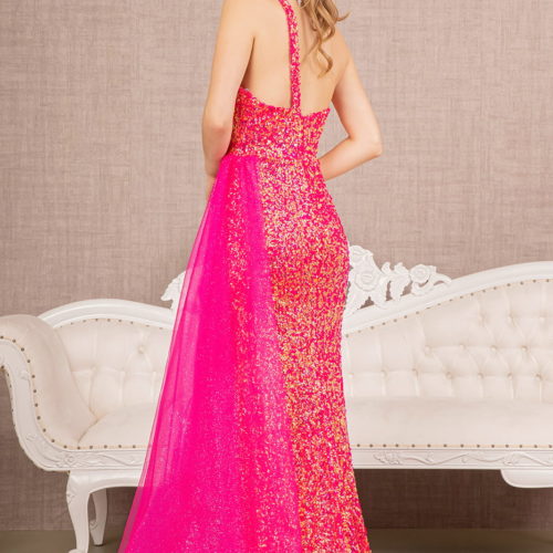 Sheath/Column One-Shoulder Sleeveless Floor-Length Long Prom Dresses with Split Side Sequins