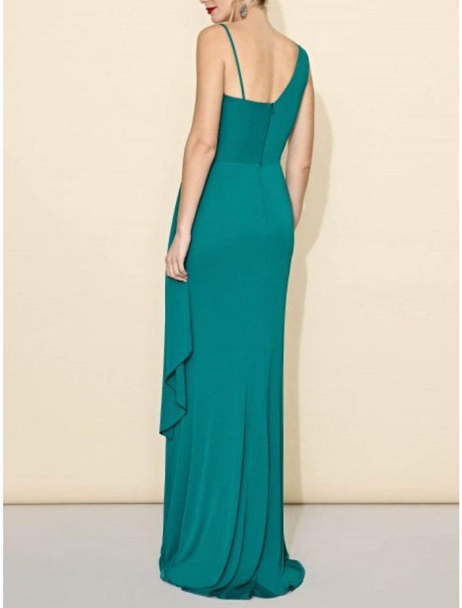 Sheath/Column One-Shoulder Floor-Length Bridesmaid Dresses With Split Side & Ruffles main image 1