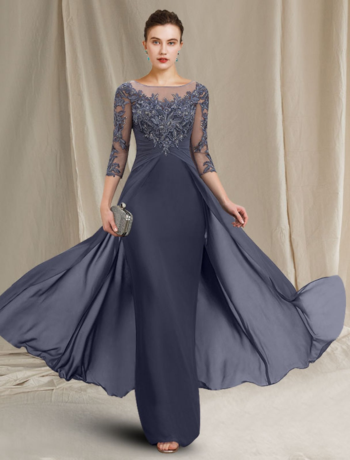 A-Line/Princess Jewel Neck Floor-Length Mother of the Bride Dresses ...