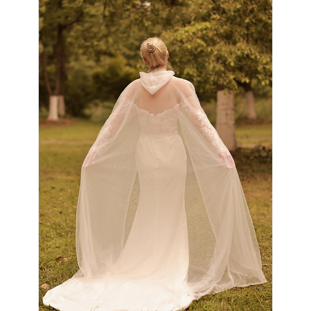 Bridal Long Sleeve Dolman Sleeve Tulle Wedding Wraps With Pure Color