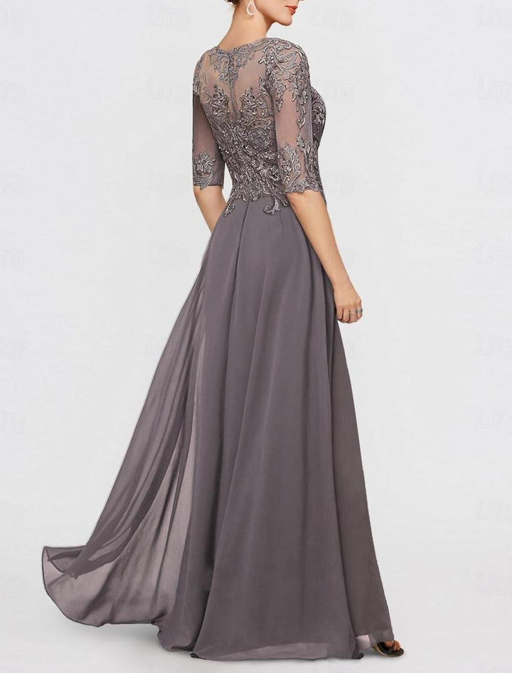 Chiffon Jewel Neck Half Sleeves Ankle-Length Mother of the Bride Pantsuits with Lace