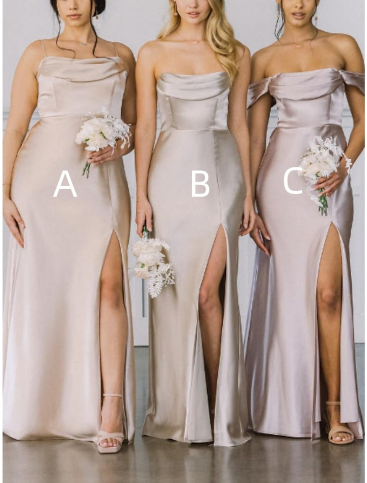 Sheath/Column Off-the-Shoulder Floor-length Long Bridesmaid Dresses With Split Side