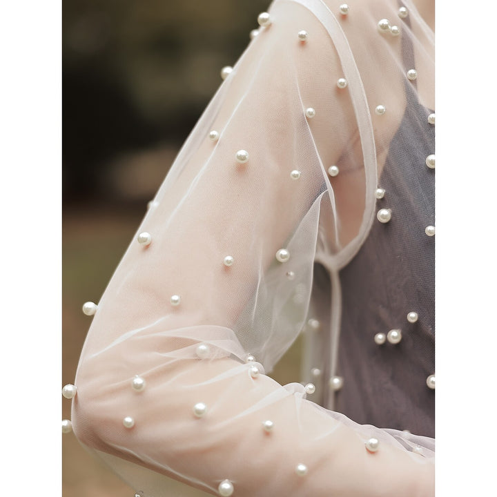 Elegant Long Sleeve Illusion Sleeve Tulle Wedding Wraps With Pure Color