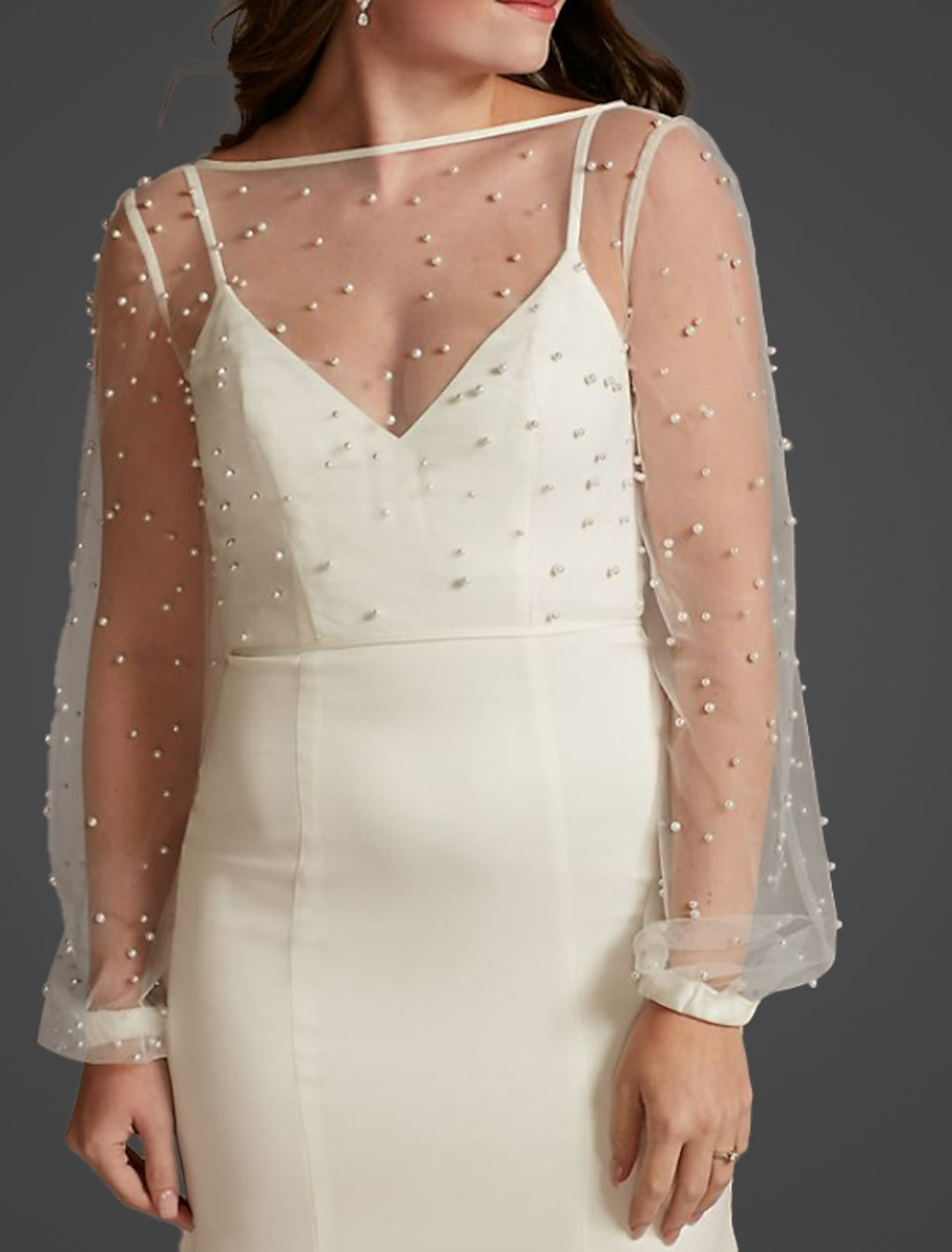 Ivory Faux Pear Bridal's Wrap Bolero Luxury Bridal Puff Long Sleeve Lace Wedding Wraps For Wedding