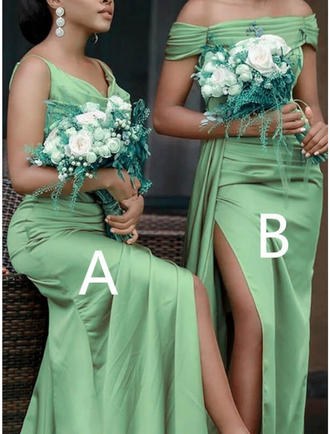 Sheath/Column Off-the-Shoulder Floor-length Long Bridesmaid Dresses With Split Side