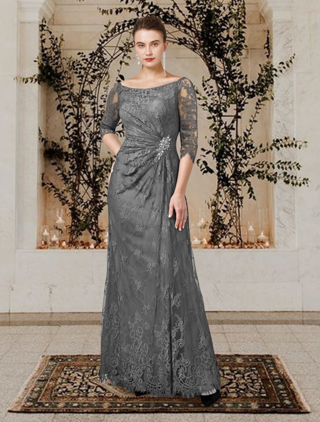 A-Line/Princess Jewel Neck Floor-Length Mother of the Bride