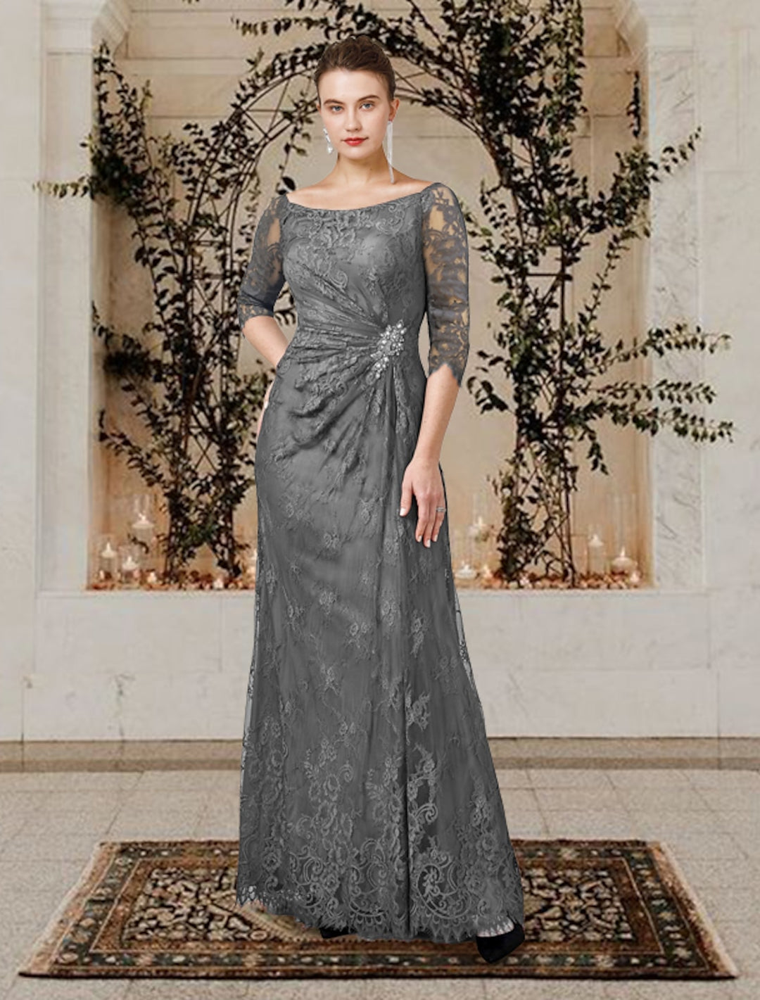 A-Line/Princess Jewel Neck Floor-Length Mother of the Bride Dresses