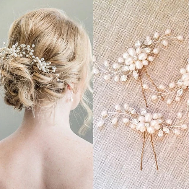 Bride Hairpin Jewelry Pearl Crystal Beaded Hairpin