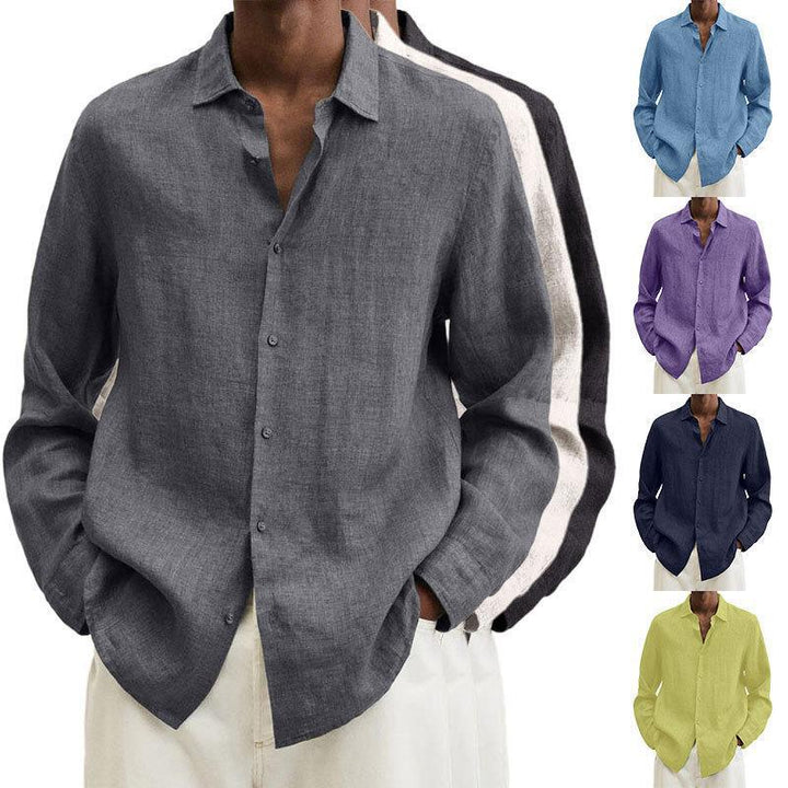 Men's Casual Cotton Linen Long Sleeves Solid Color Shirt