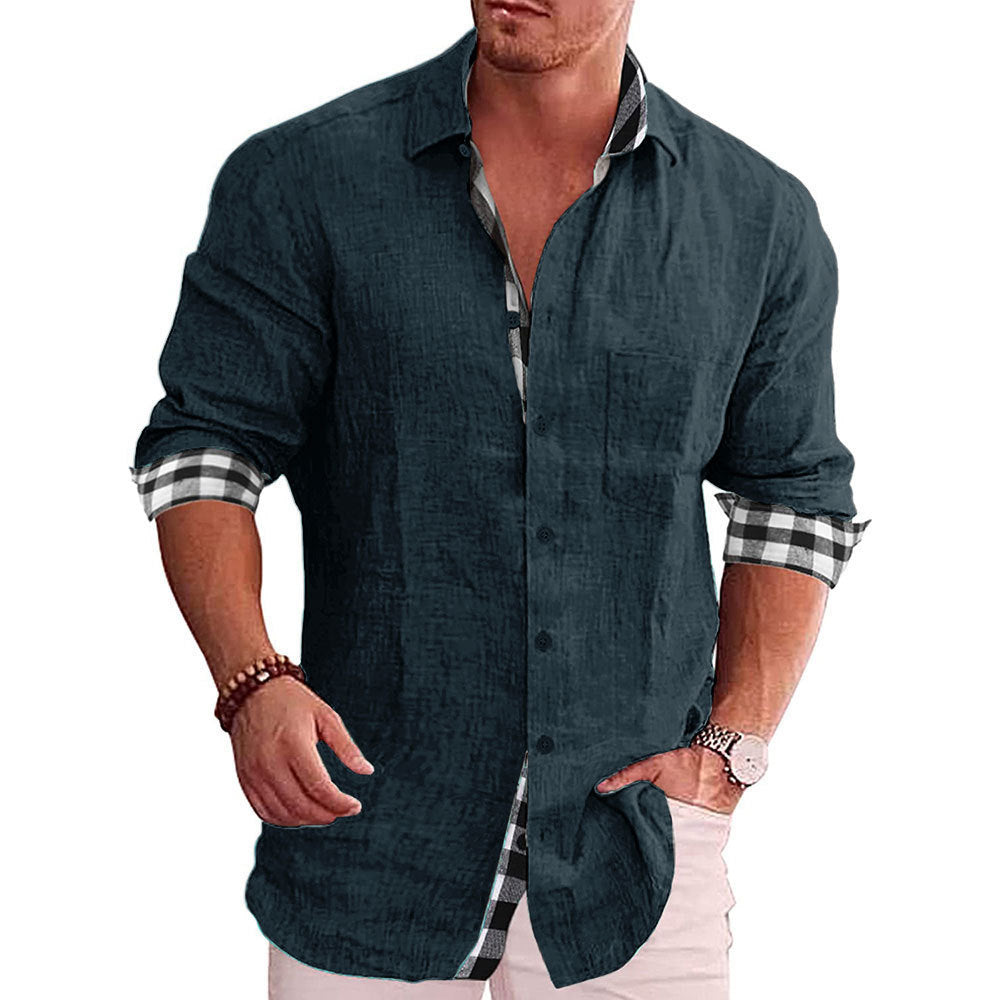 Men's Casual Cotton Linen Long Sleeves Solid Color Shirt