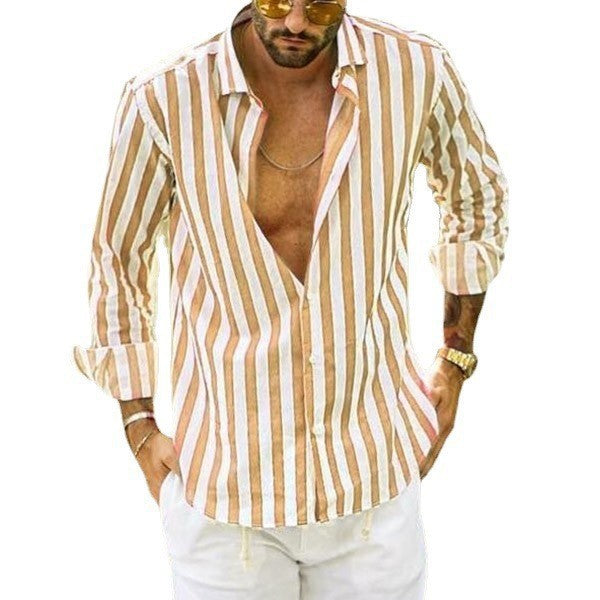 Men's Classic Long Sleeves Lapel Stripe Shirt