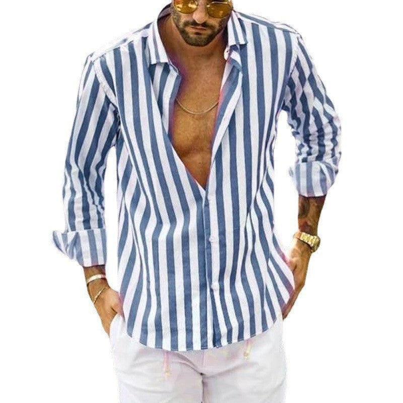 Men's Classic Long Sleeves Lapel Stripe Shirt