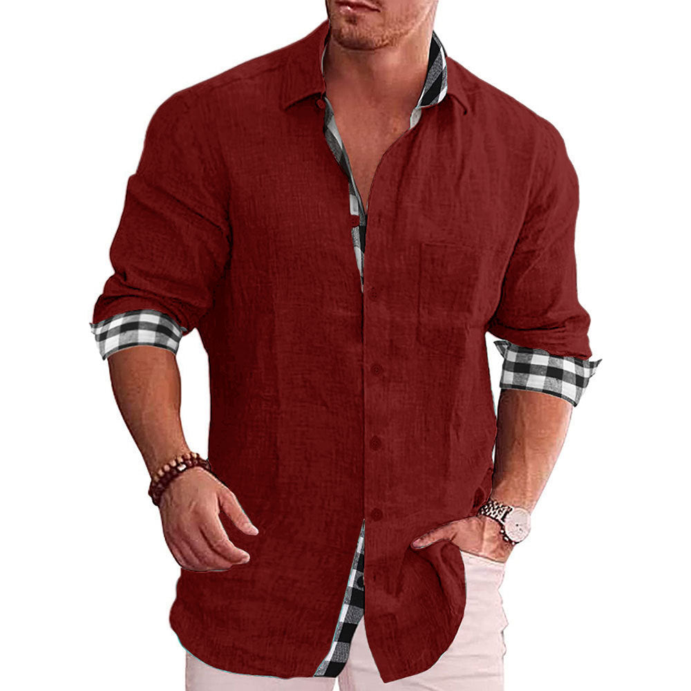 Men's Casual Cotton Linen Long Sleeves Solid Color Shirt