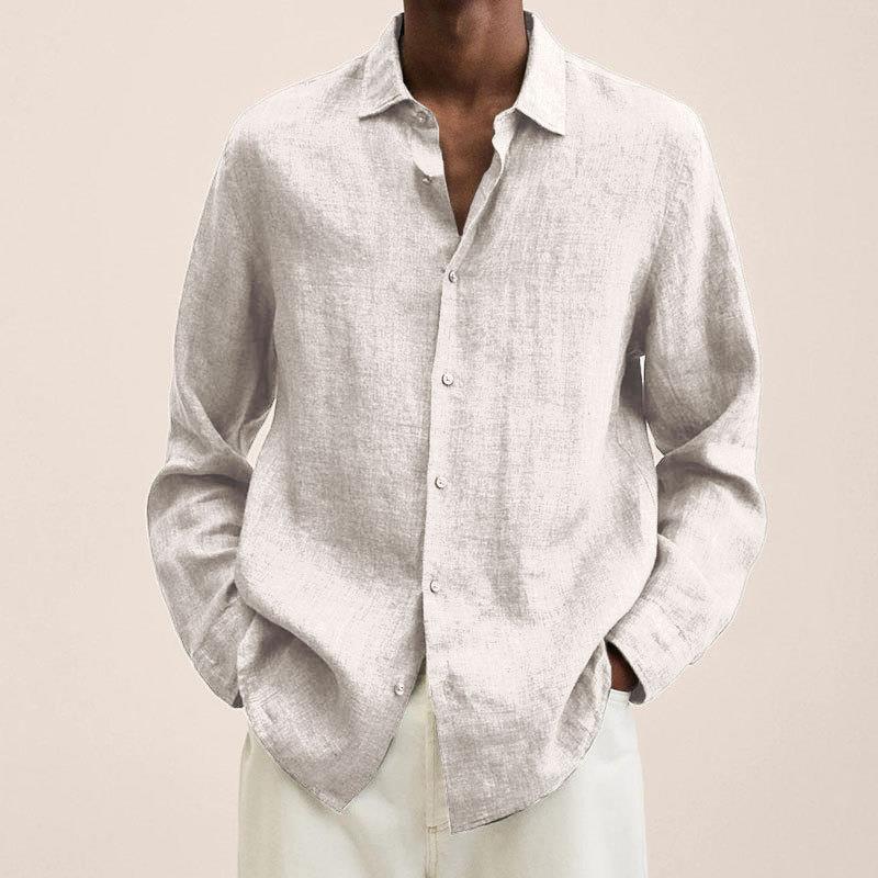 Men's Casual Cotton Linen Long Sleeves Solid Color Shirt