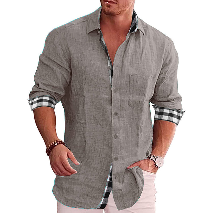 Men's Casual Cotton Linen Long Sleeves Solid Color Shirt