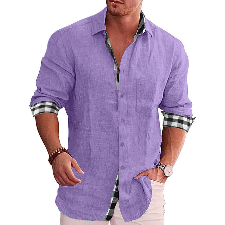 Men's Casual Cotton Linen Long Sleeves Solid Color Shirt