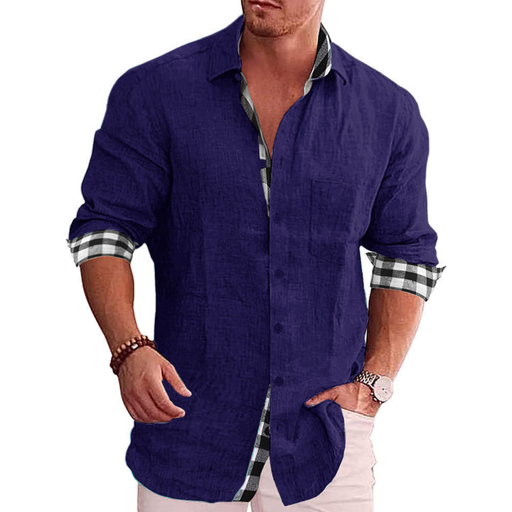 Men's Casual Cotton Linen Long Sleeves Solid Color Shirt