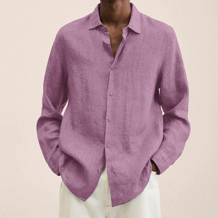 Men's Casual Cotton Linen Long Sleeves Solid Color Shirt