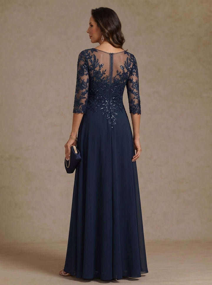A-Line/Princess V-Neck Half Sleeves Floor-Length Mother of the Bride Dresses with Sequins