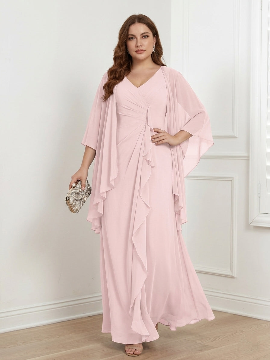 Sheath/Column V-Neck Sleeveless Floor-Length Plus Size Mother of the Bride Dresses with Wraps