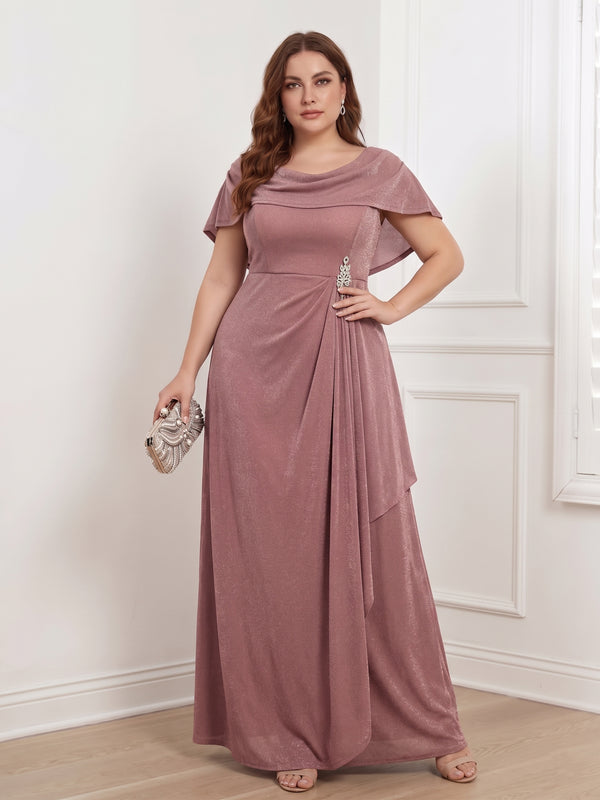 A-Line/Princess Scoop Neck Short Sleeves Floor-length Plus Size Mother of the Bride Dresses with Ruffles & Sequins