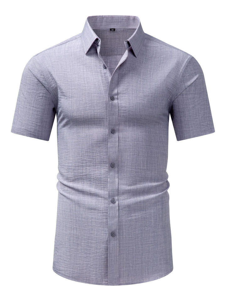 Men's Casual Short Sleeves Solid Color Cotton Shirt