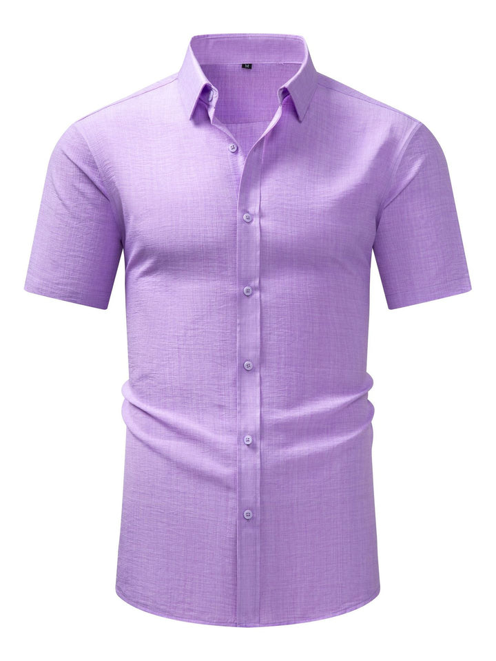 Men's Casual Short Sleeves Solid Color Cotton Shirt